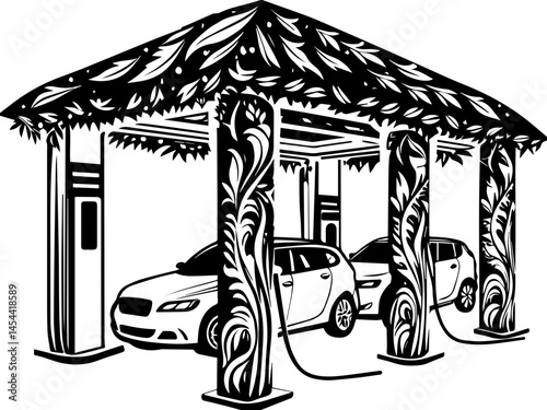 EV charging infrastructure for sustainable electric mobility SVG vector. Modern Electric Vehicle Charging Station with Artistic Design Elements