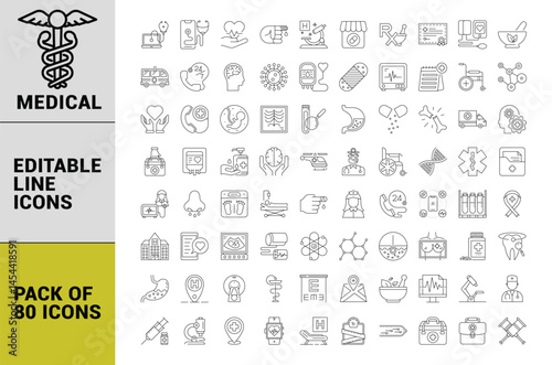 Medical line icons editable bundle, medical icons, medical editable icons bundle