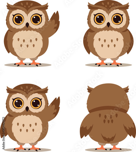 Cute brown owl cartoon vector illustrations for tshirt print and craft design projects  photo