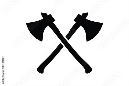 Axe icon vector, Axe black silhouette, Two old axe silhouette vector