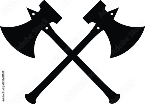 Axe icon vector, Two old axe silhouette vector, black silhouette