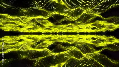 animation black background. Big data visualization. Abstract seamless animation of mesh red dots digital wave particles flows background