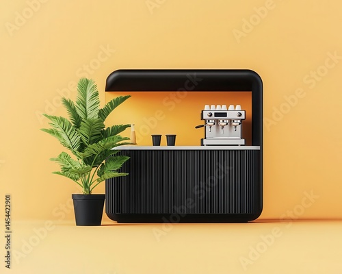 Compact popup coffee shop with stainless steel modular design, smart storage, and a sleek, contemporary appeal