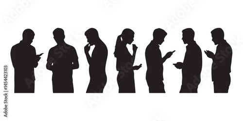 Modern Life Silhouettes  Group of People Using Mobile Phones  Isolated Set