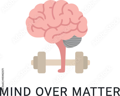 Brain lifting dumbbell mind over matter motivational fitness vector illustration design 
