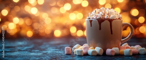 Warm drink with whipped cream and marshmallows