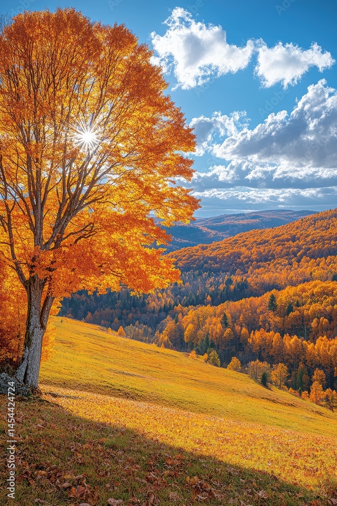 Fototapeta premium Autumnal mountain landscape with vibrant fall colors