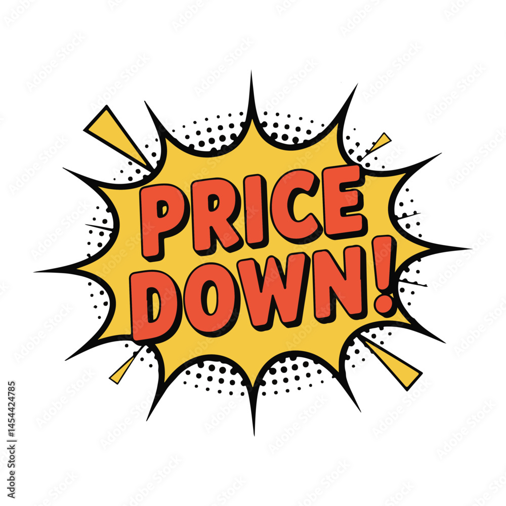 Fototapeta premium Retro Comic Pop Art Price Down Burst Graphic