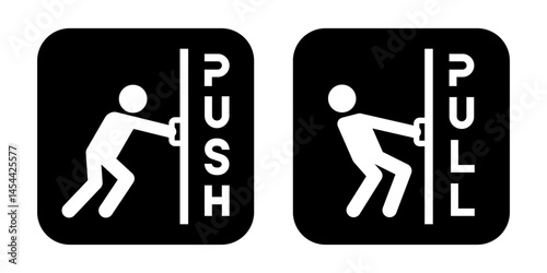 Push and Pull Door sign icon set. Push and Pull label, logo, badge, icons, sticker, emblem, stamp, symbol, black, line circle, flat vector, isolated illustration. Open and close door sign.