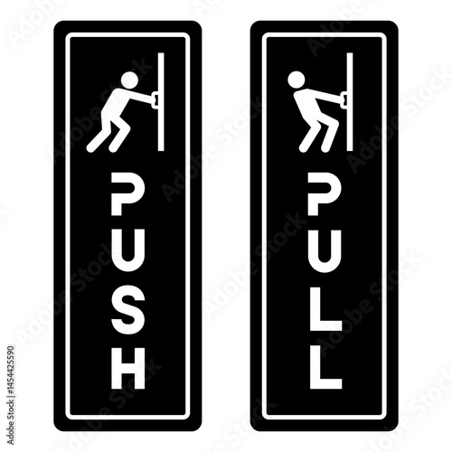 Push and Pull Door sign icon set. Push and Pull label, logo, badge, icons, sticker, emblem, stamp, symbol, black, line circle, flat vector, isolated illustration. Open and close door sign.