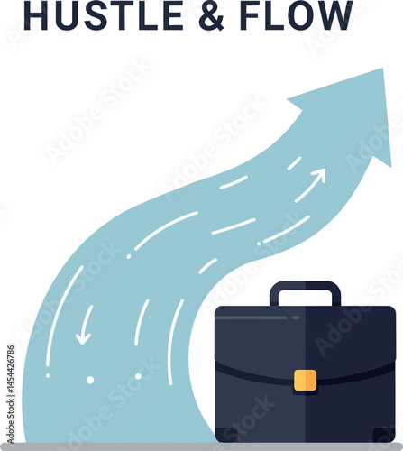 Business concept with briefcase and dynamic arrow flow for hustle and success vector illustration 