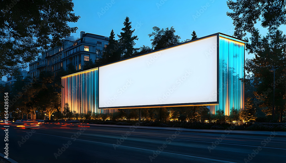 Obraz premium Blank billboard at night on modern building facade