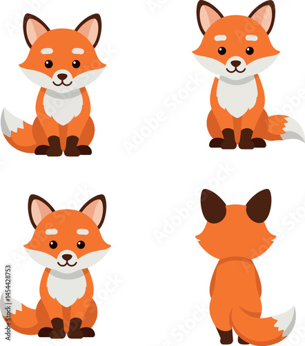 Cute fox sitting and standing cartoon vector illustration for tshirt and cup print projects 