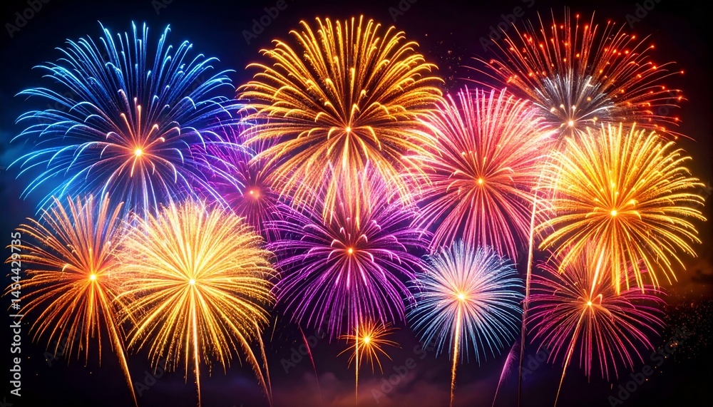 Vibrant fireworks display illuminating the night sky. Perfect for celebratory events, holidays, and festive occasions. Vibrant fireworks display illuminating the night sky. Perfect for celebratory events, holidays, and festive occasions.