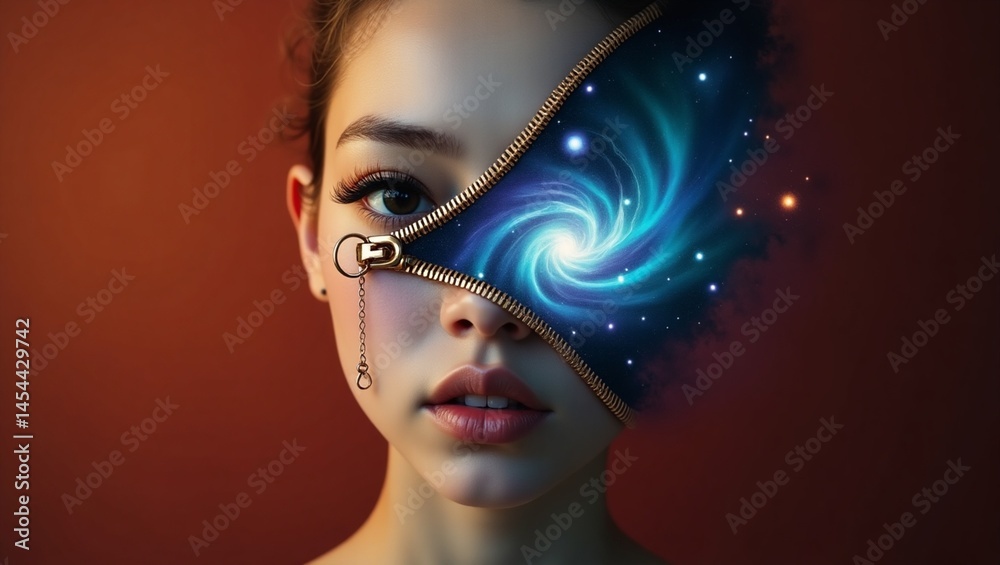 Fototapeta premium Galaxy Inside Face with Zipper