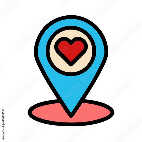 Map Pin with Heart Icon Representing Romantic Location or Destination