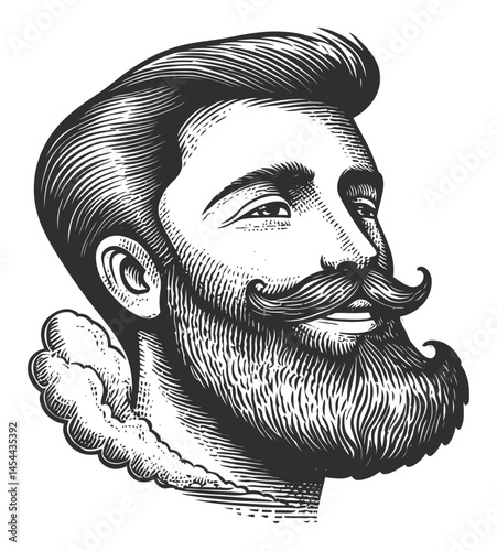 Detailed Sketch of a Stylish Man with Beard and Mustache for Illustrations