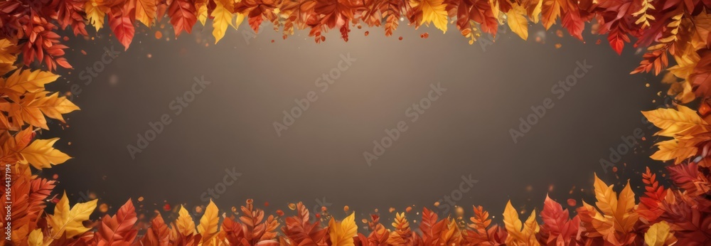 Obraz premium Vibrant autumn leaves forming a natural frame, bokeh background , image, leaves, fall background