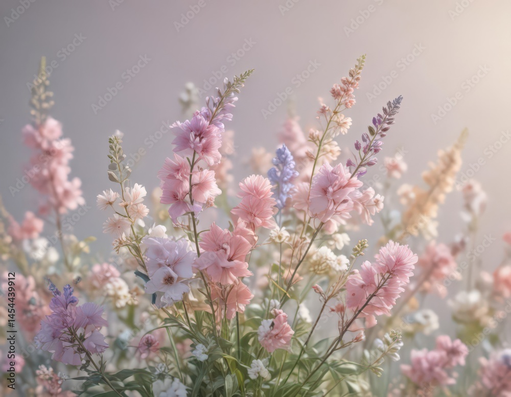 Naklejka premium Blurred pastel colors, suggesting blossoming flowers, soft focus summer vibe , style, photography