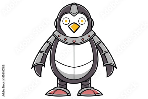 Cartoon penguin robot stands squarely facing forward on a white transparent background