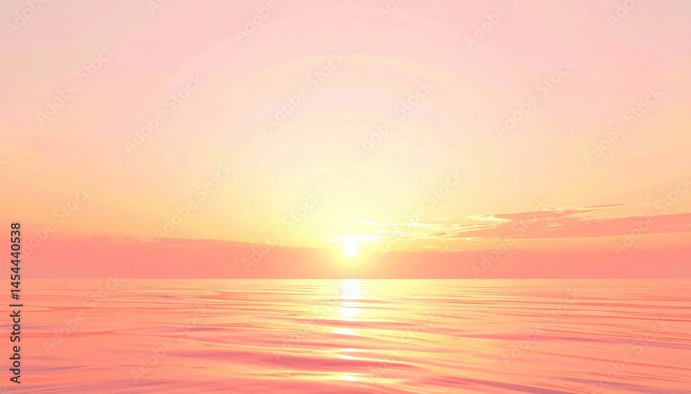 Fototapeta premium Sunrise reflection over calm ocean waters coastal landscape digital artwork serene environment wide-angle view tranquility concept