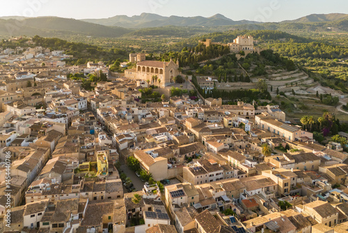 Obraz na płótnie Aerial view of Arta town in Mallorca at sunrise, Balearic Islands, Spain. w salonie
