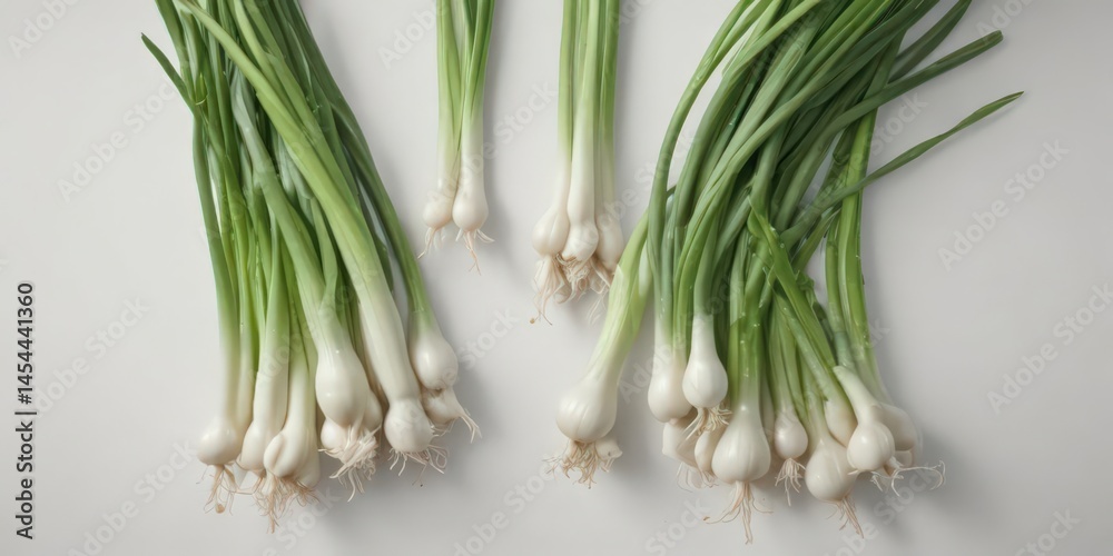 Juicy green onions with bulbs, clean white backdrop , onion, stems, spring onion Juicy green onions with bulbs, clean white backdrop , onion, stems, spring onion