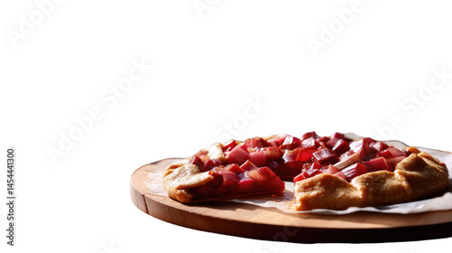Rustic Delight: A close-up shot showcasing a delectable rustic tart on a wooden board, inviting viewers to indulge in a culinary experience.