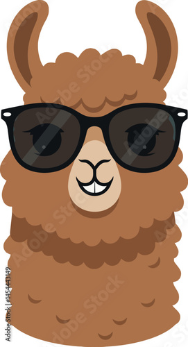 Cool brown alpaca wearing black sunglasses vector illustration for t-shirt projects and prints 
