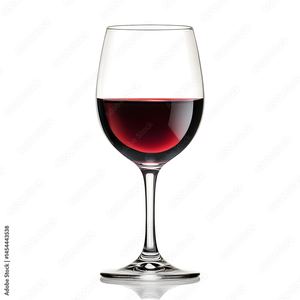 Glass of red wine with reflections, side view, isolated Glass of red wine with reflections, side view, isolated