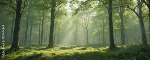 Soft, diffused green forest scene, blurry leaves,  trees,  shadow,  bokeh