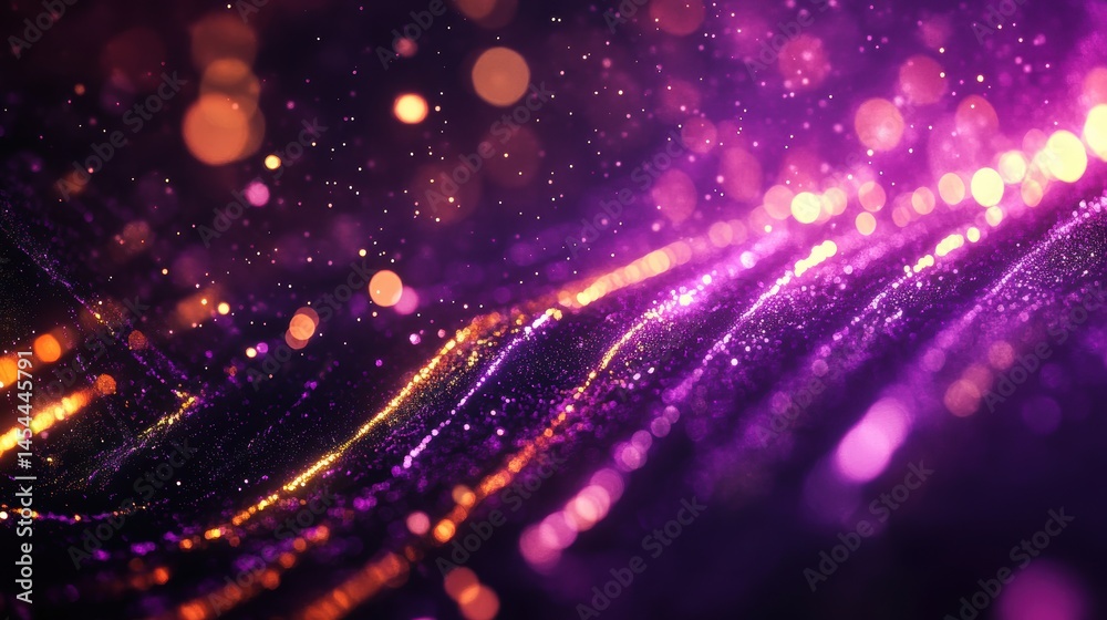 Fototapeta premium Abstract futuristic background with gold and blue glowing neon moving high speed wave lines and bokeh lights. Visualization of sound waves. Data transfer. Fantastic wallpaper