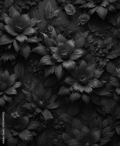 Abstract charcoal floral wallpaper, dark tones, intricate details, intricate, illustration