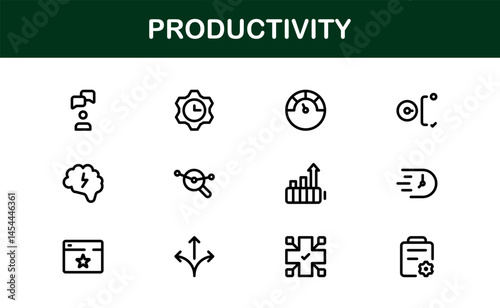 Productivity Essentials Icon Set. Premium, Editable Clean, Professional, and User-Friendly Graphics for Work, Office, and Digital Planning Projects. Productivity line icons.