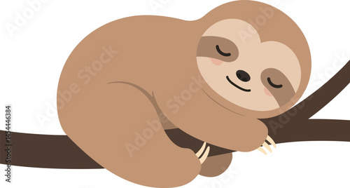 Sleeping sloth resting on tree branch vector illustration for t-shirt printing and projects 