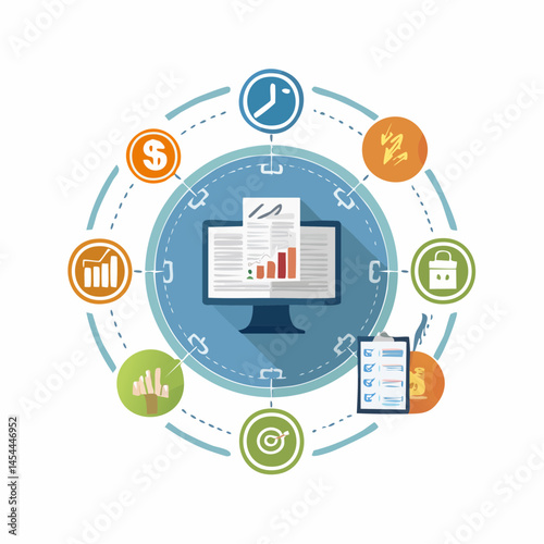 cohesive set of modern, flat-style vector icons business medical health illustration icons stickers