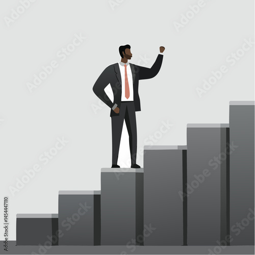 looking to the future, businessman who’s looking to grow his carrier, upward mobility, vector, illustration
