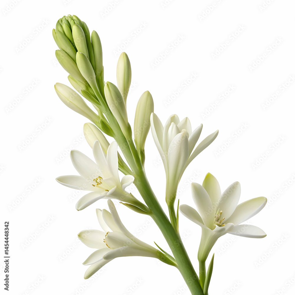 Fototapeta premium Tuberose 3D rendered flower gracefully isolated on a white background with soft white petals and intricate textures 