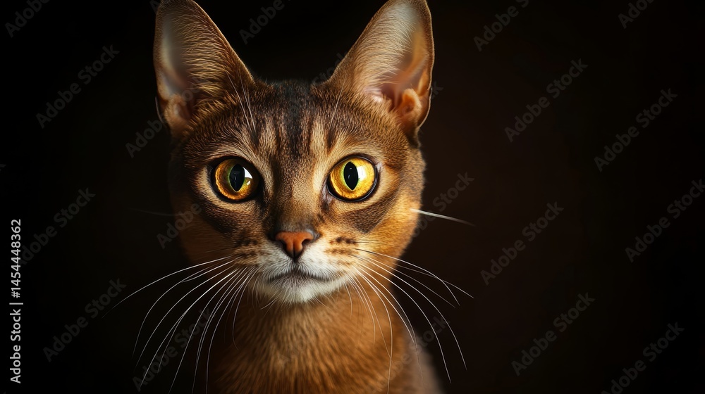 Obraz premium Abyssinian Cat Portrait Golden Eyes, Dark Background