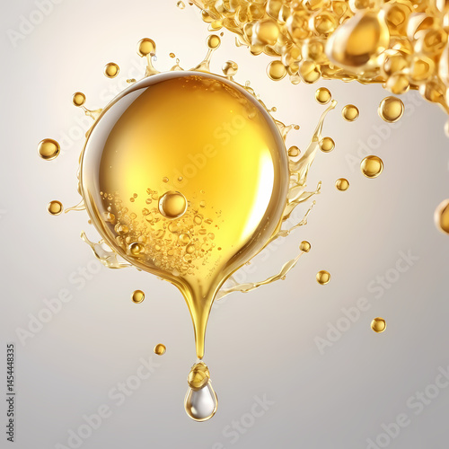 Cosmetic serum Oil drop on skin cell, Skin Repair, moisturizer, collagen serum, Exosome with Skin cells, 3d rendering.  