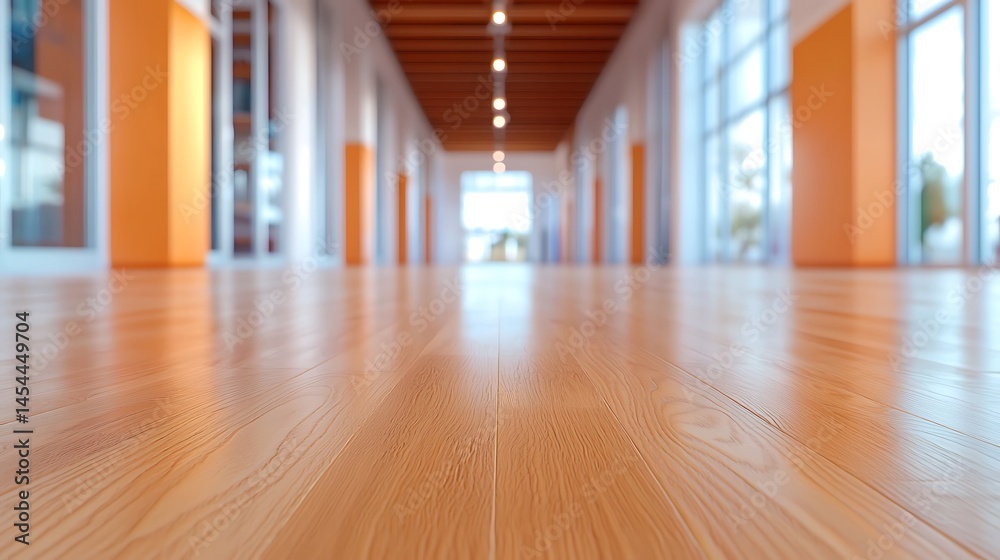 Empty Japanese Dojo Interior: Bright Hallway with Wooden Floor Empty Japanese Dojo Interior: Bright Hallway with Wooden Floor