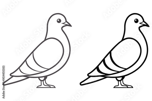 Two pigeon outlines face the right, one dark gray and one in black on white