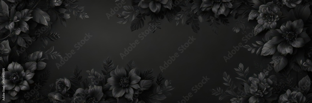 Dark grey backdrop, lush black & charcoal floral pattern , shadow, intense Dark grey backdrop, lush black & charcoal floral pattern , shadow, intense