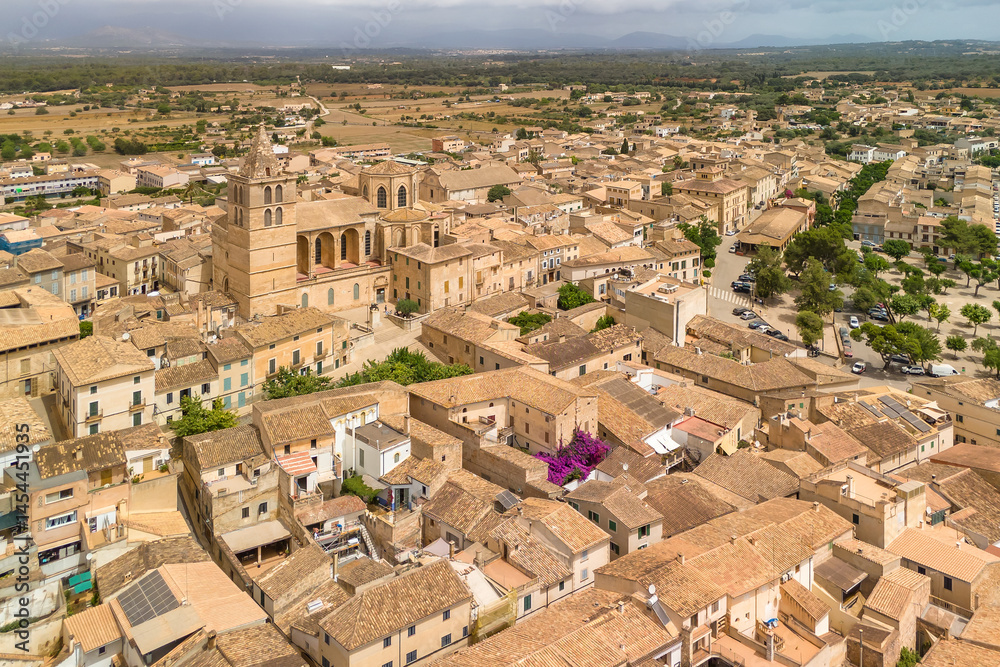 Aerial view of the Sineu town in Mallorca, Balearic islands, Spain.