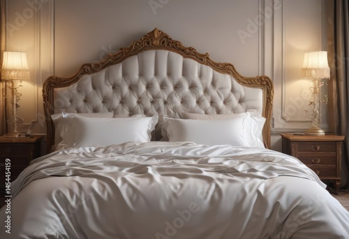 Wallpaper Mural Luxurious bedding, ornate headboard, soft lighting,  black,  interior design Torontodigital.ca