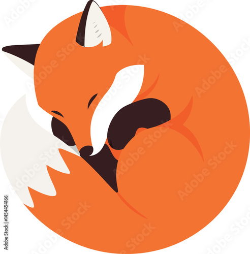 Sleeping fox curled up vector illustration ideal for t-shirt printing and cup designs 
