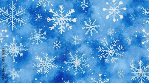 Winter design with white snowflakes on a blue background.