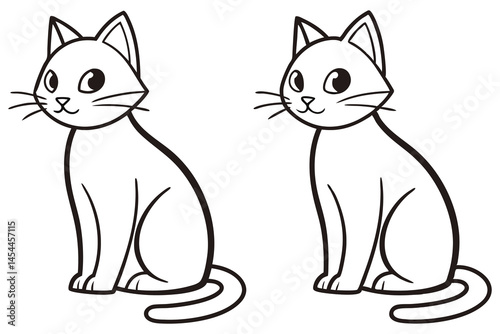 Two simple stylized cats with outlines sit side by side looking upward on white