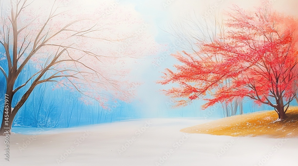 A serene winter landscape with vibrant trees.