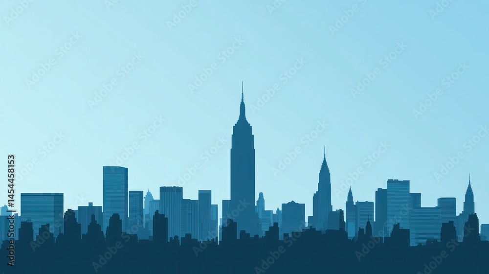 Naklejka premium Silhouetted New York City skyline at dawn